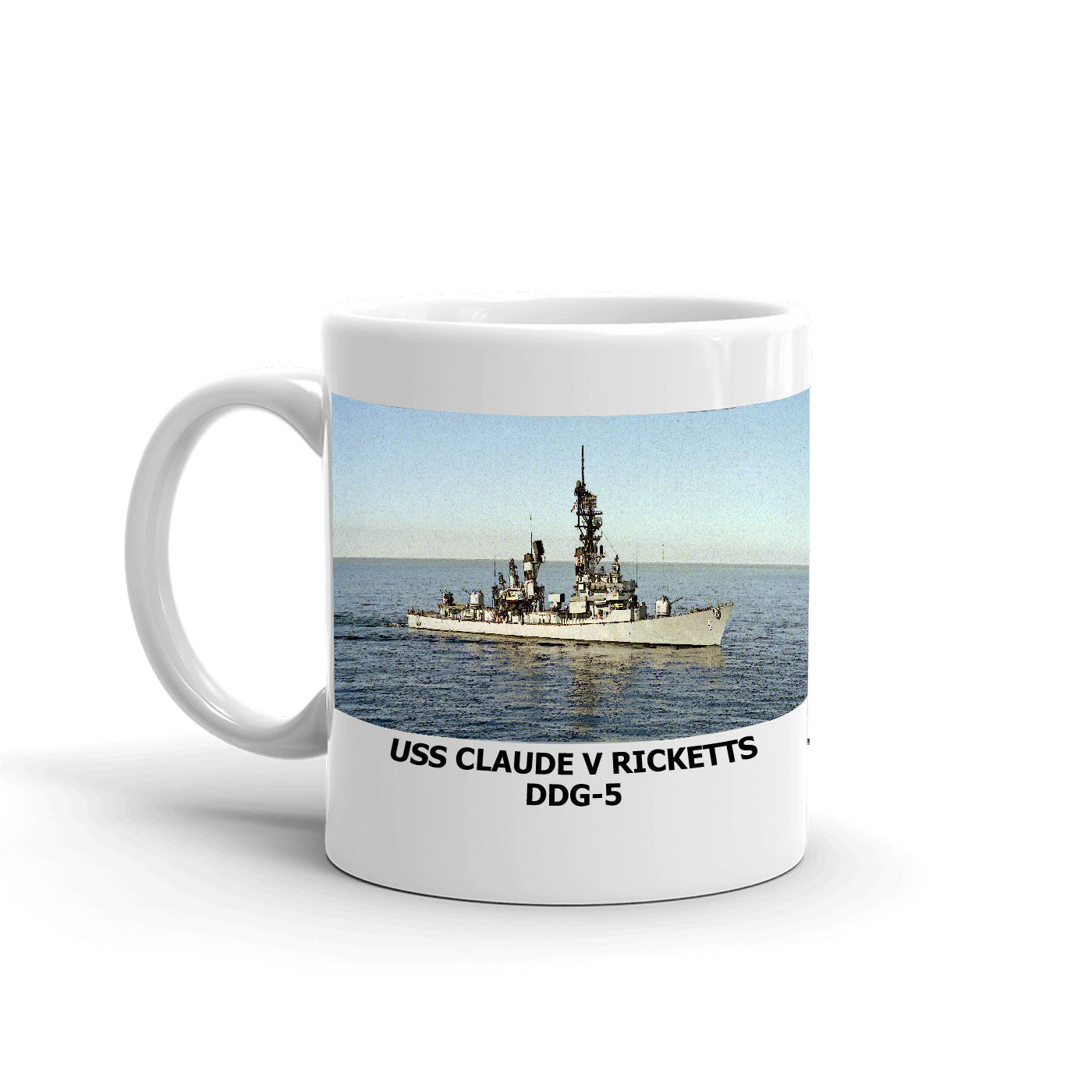 USS Claude V Ricketts DDG-5 Coffee Cup Mug Left Handle