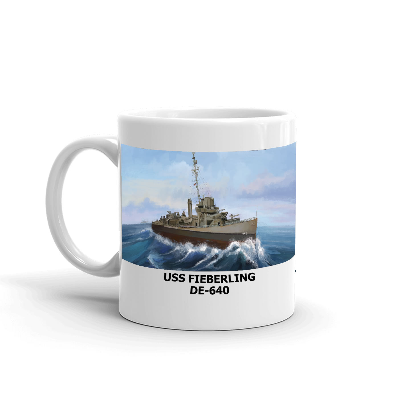 USS Fieberling DE-640 Coffee Cup Mug Left Handle
