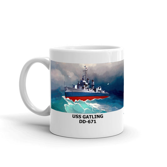 USS Gatling DD-671 Coffee Cup Mug Left Handle
