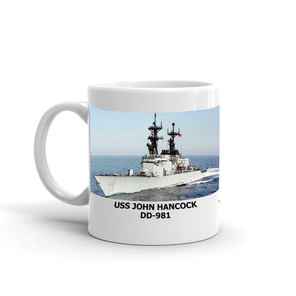 USS John Hancock DD-981 Coffee Cup Mug Left Handle
