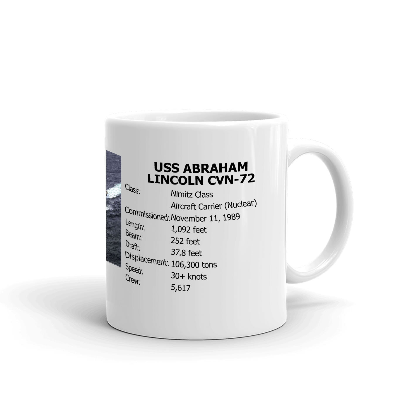 USS Abraham Lincoln CVN-72 Coffee Cup Mug Right Handle