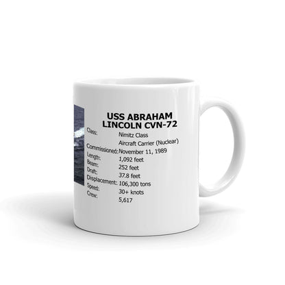 USS Abraham Lincoln CVN-72 Coffee Cup Mug Right Handle