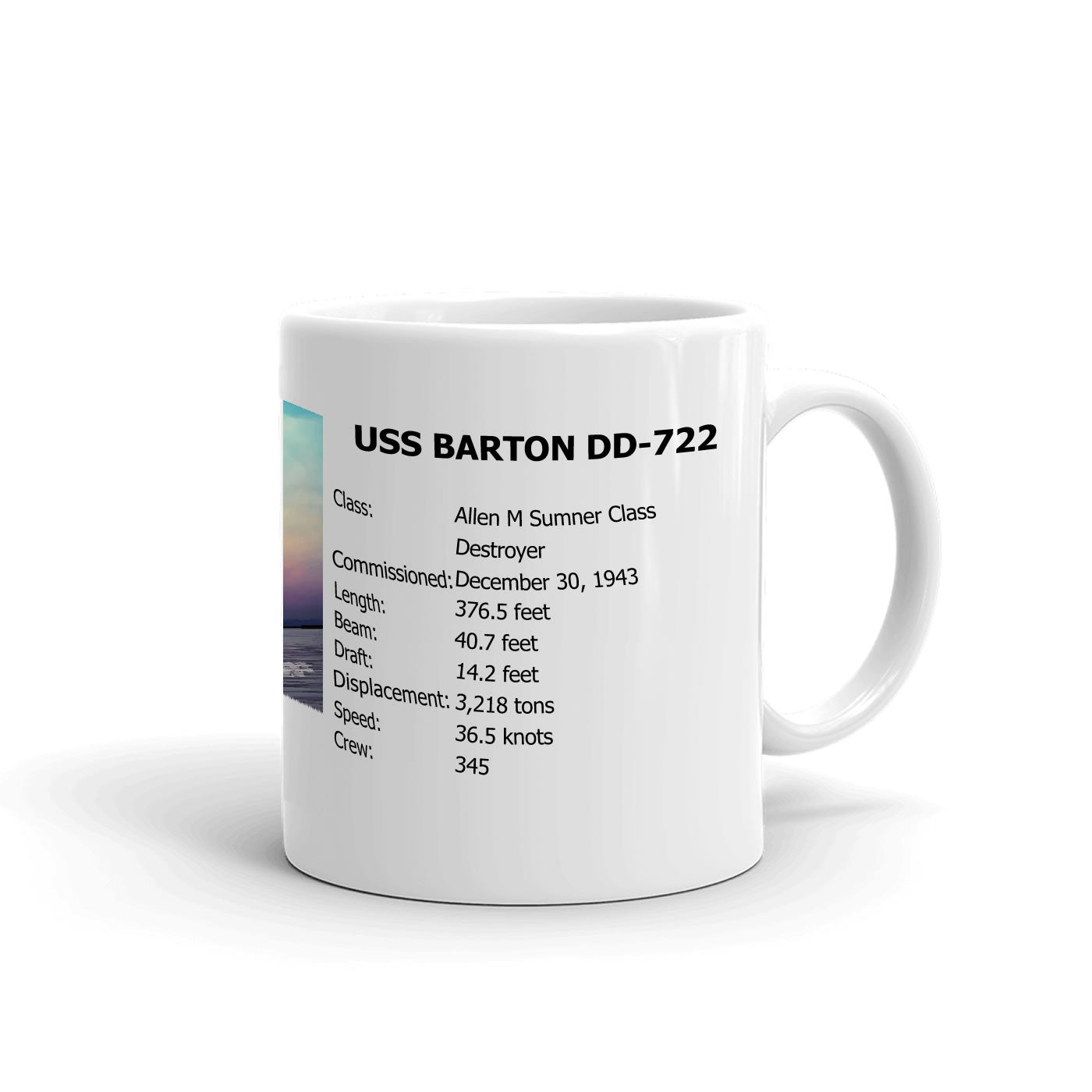 USS Barton DD-722 Coffee Cup Mug Right Handle