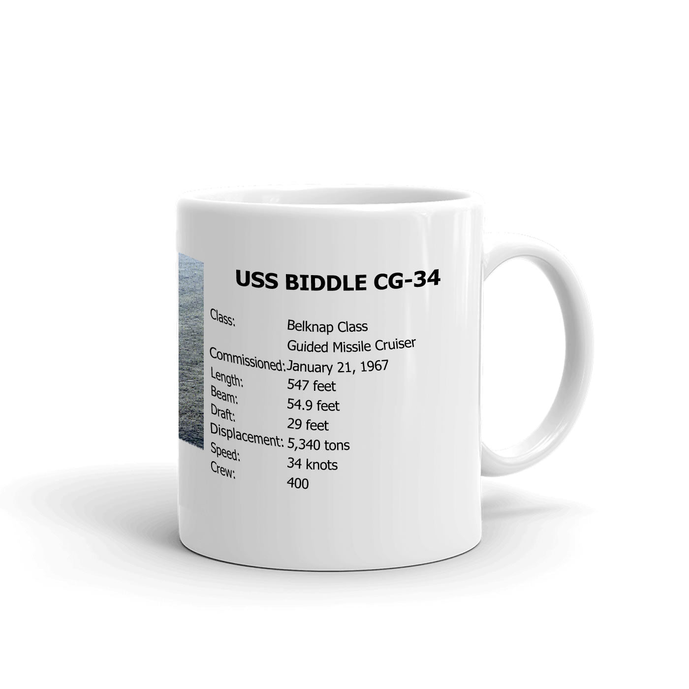 USS Biddle CG-34 Coffee Cup Mug Right Handle