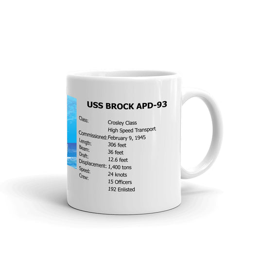 USS Brock APD-93 Coffee Cup Mug Right Handle