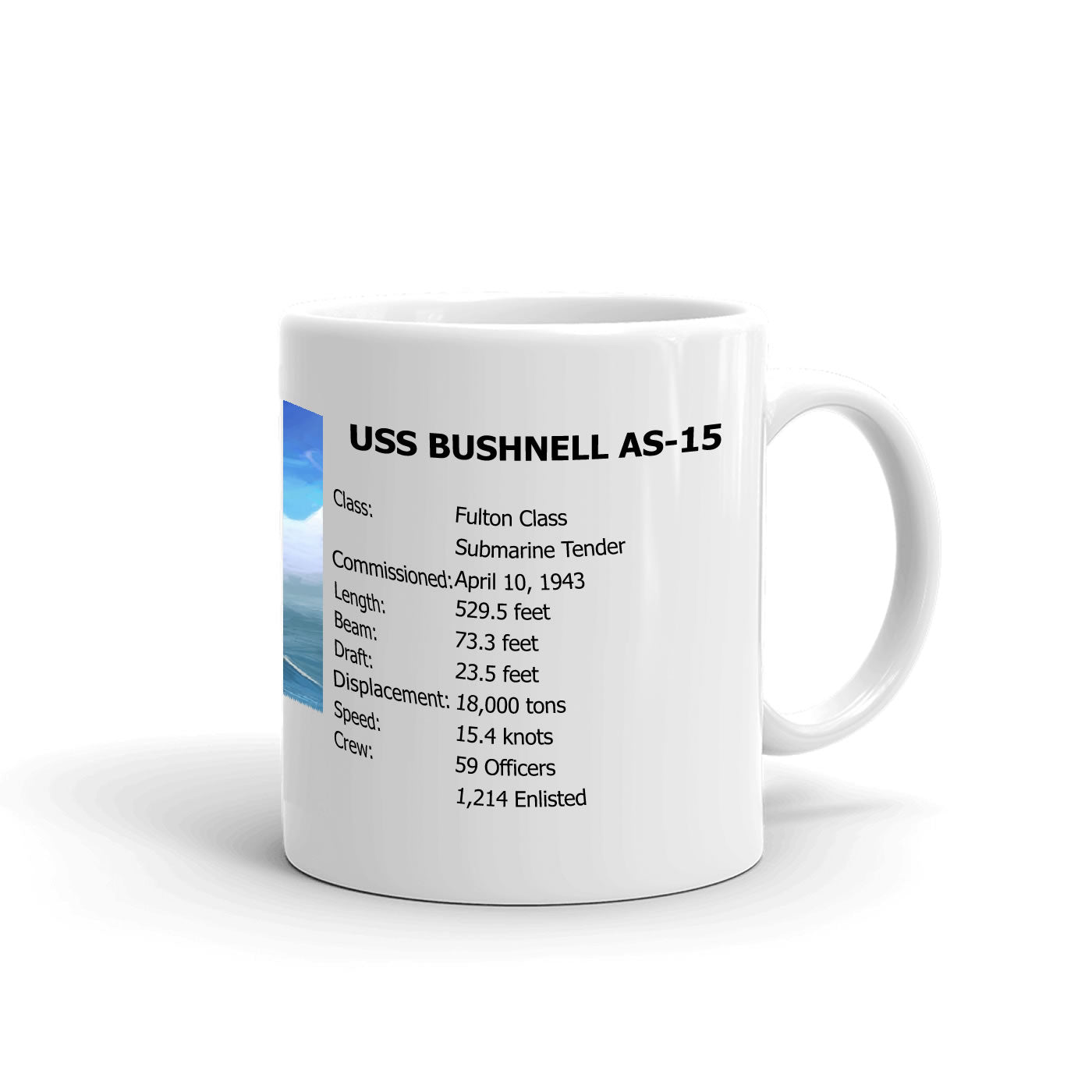 USS Bushnell AS-15 Coffee Cup Mug Right Handle