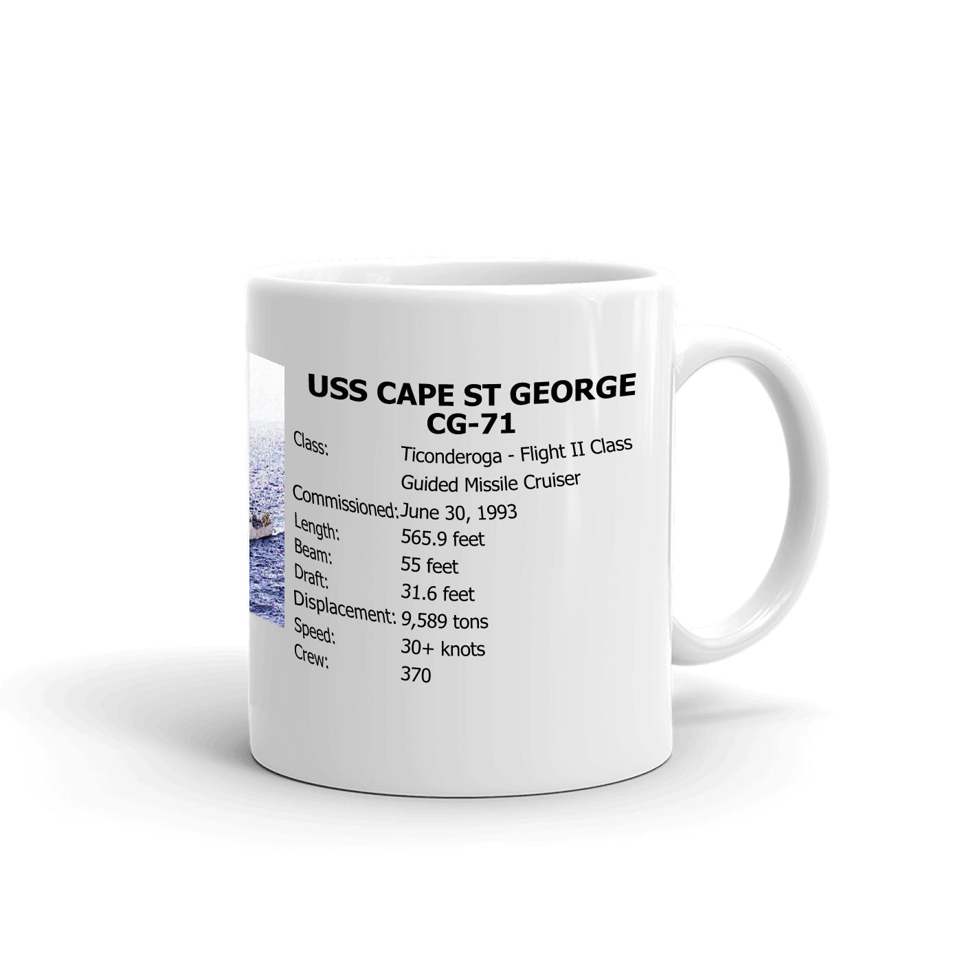 USS Cape St George CG-71 Coffee Cup Mug Right Handle