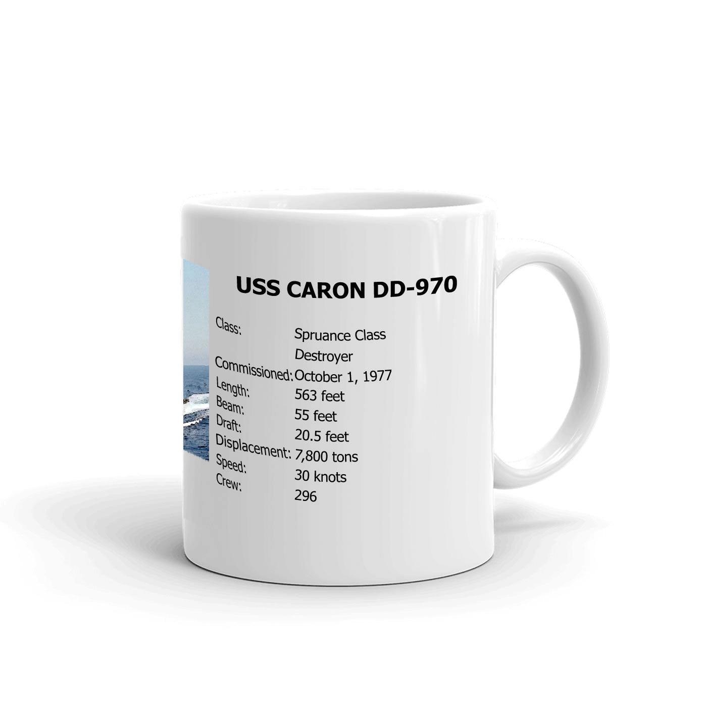 USS Caron DD-970 Coffee Cup Mug Right Handle