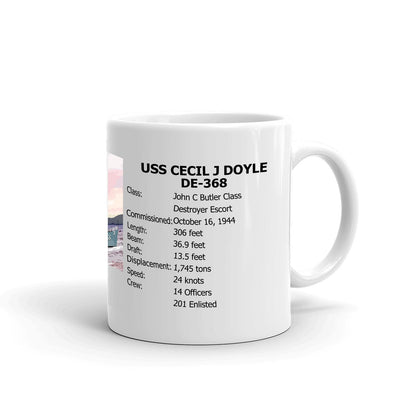 USS Cecil J Doyle DE-368 Coffee Cup Mug Right Handle