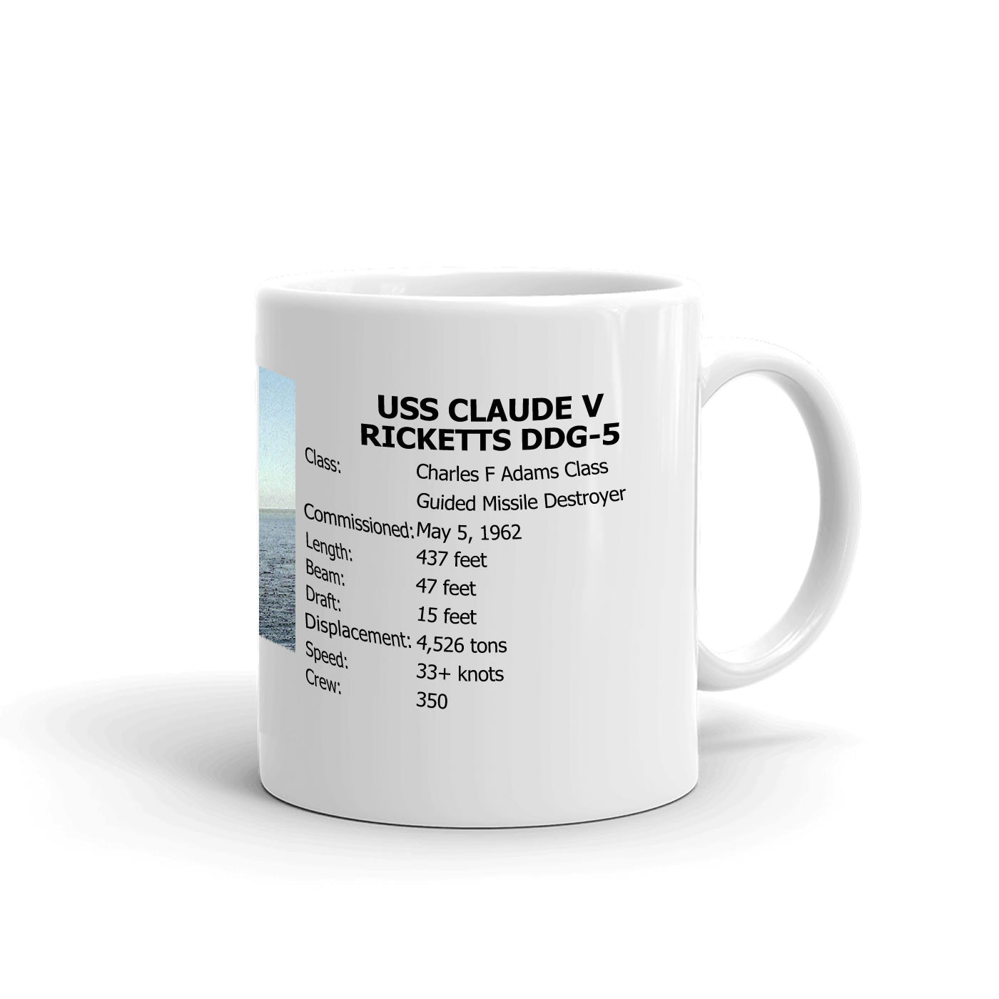 USS Claude V Ricketts DDG-5 Coffee Cup Mug Right Handle