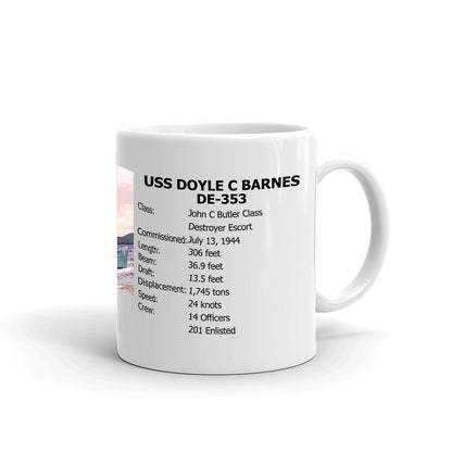 USS Doyle C Barnes DE-353 Coffee Cup Mug Right Handle