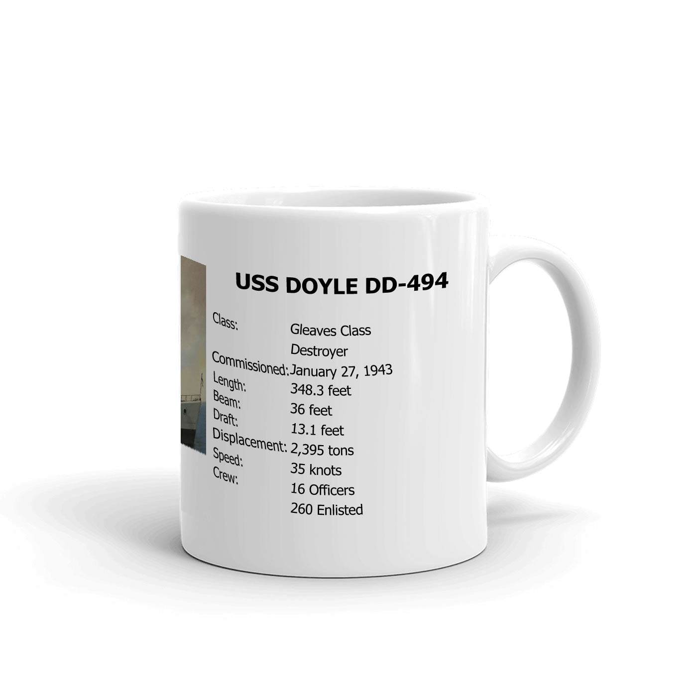 USS Doyle DD-494 Coffee Cup Mug Right Handle