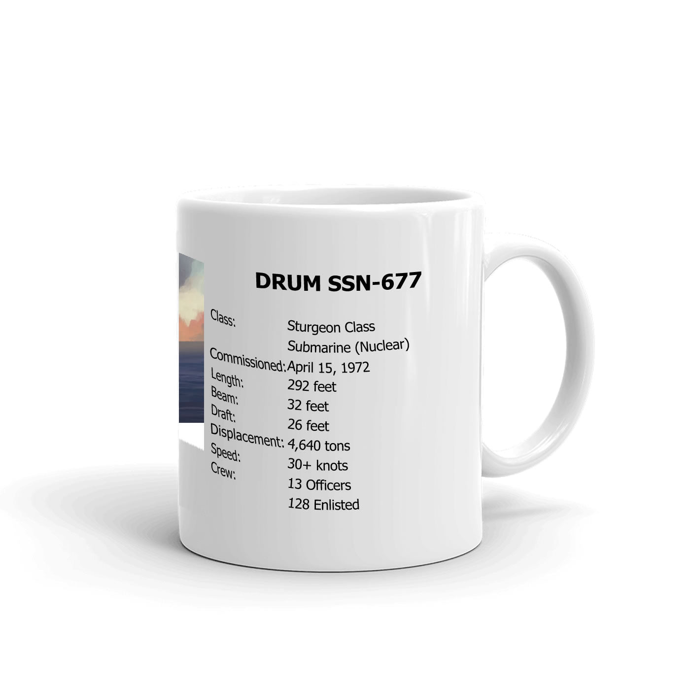 USS Drum SSN-677 Coffee Cup Mug Right Handle
