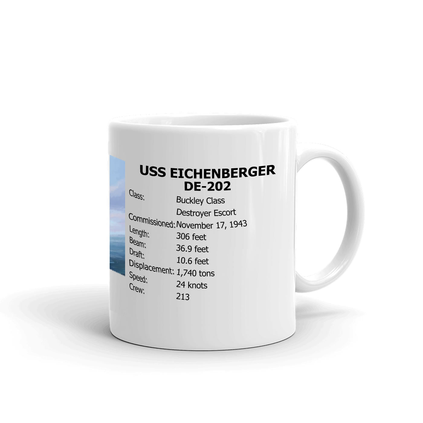 USS Eichenberger DE-202 Coffee Cup Mug Right Handle