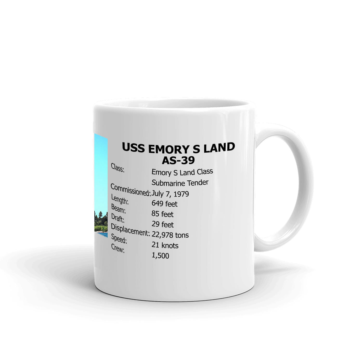 USS Emory S Land AS-39 Coffee Cup Mug Right Handle