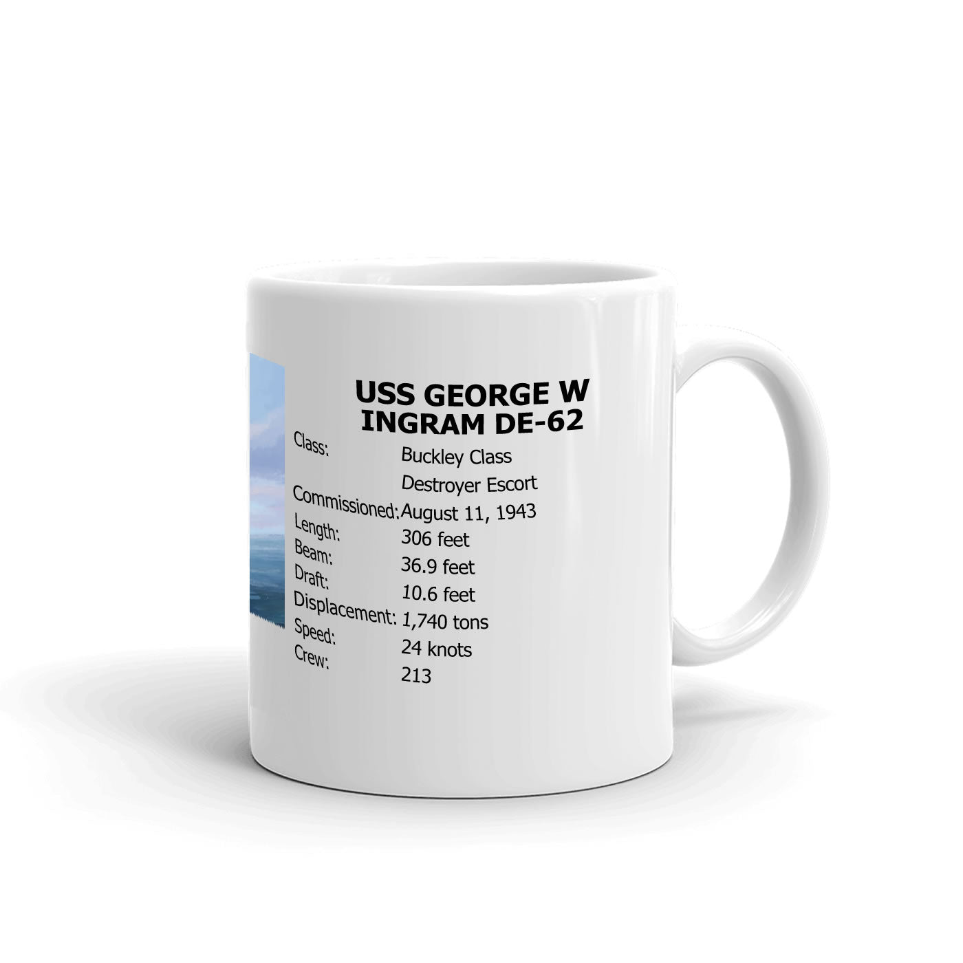 USS George W Ingram DE-62 Coffee Cup Mug Right Handle