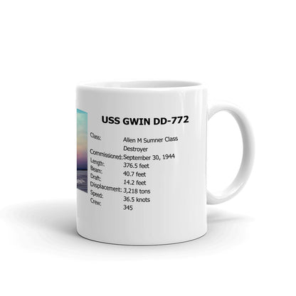 USS Gwin DD-772 Coffee Cup Mug Right Handle
