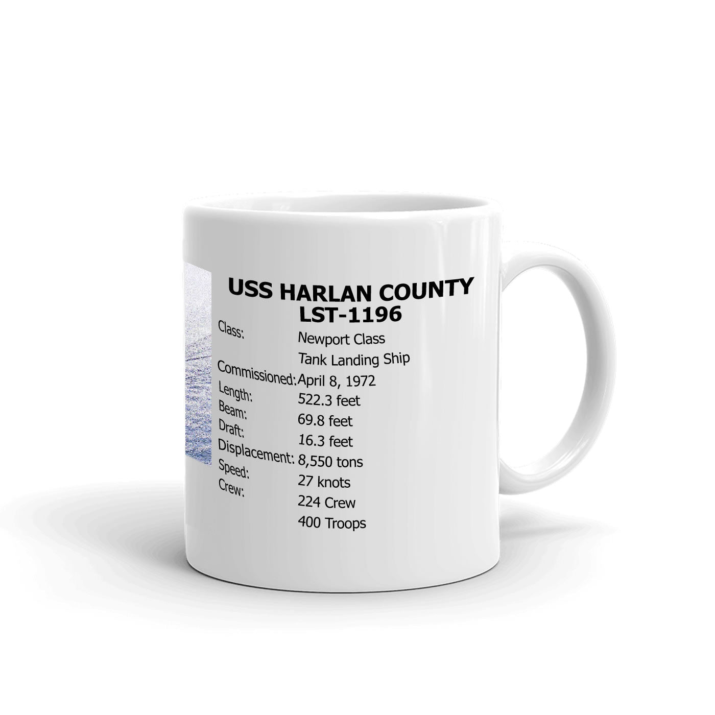 USS Harlan County LST-1196 Coffee Cup Mug Right Handle