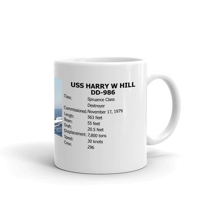 USS Harry W Hill DD-986 Coffee Cup Mug Right Handle