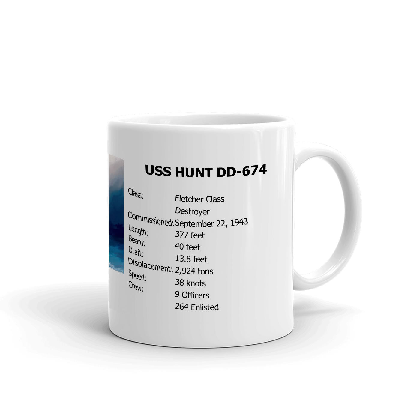 USS Hunt DD-674 Coffee Cup Mug Right Handle