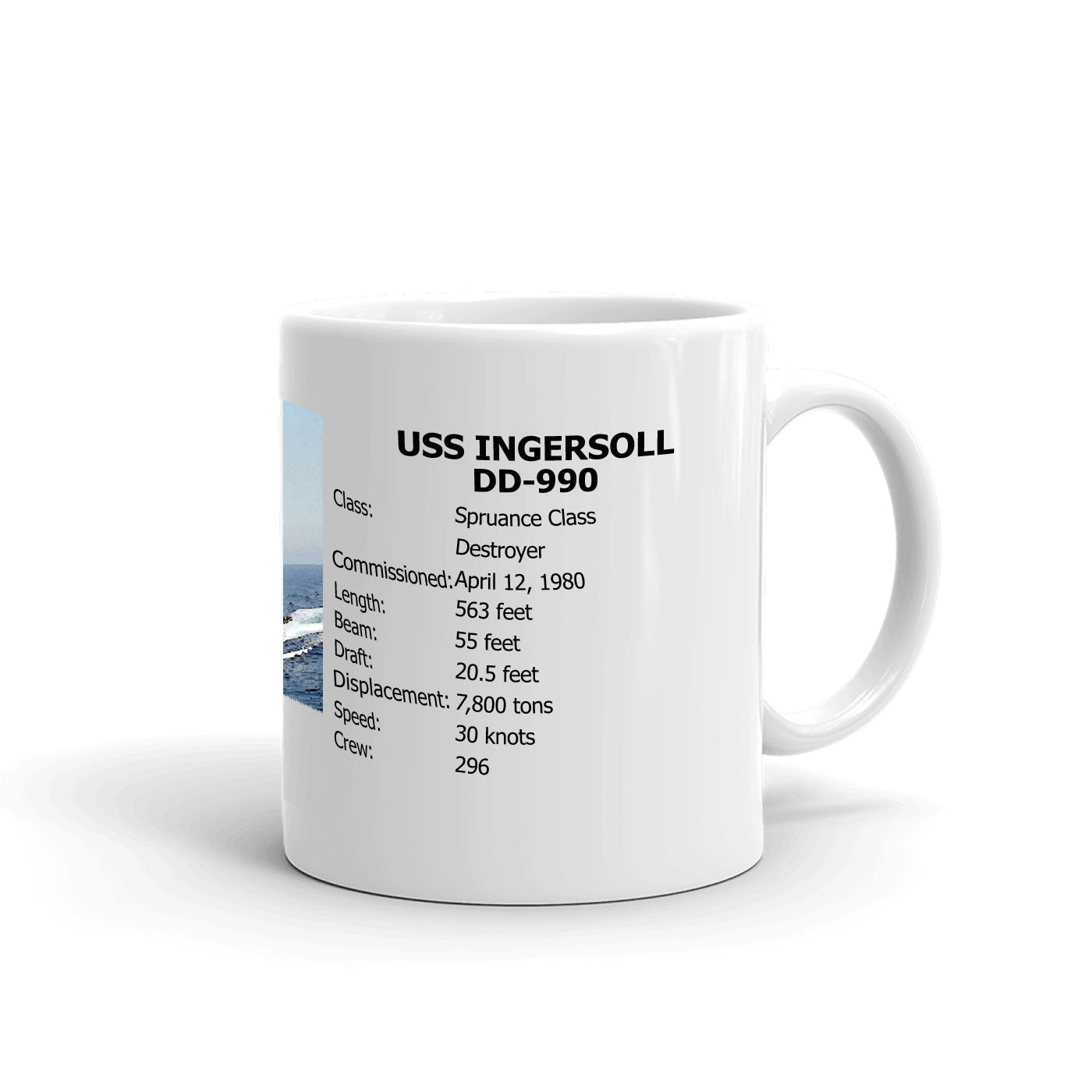 USS Ingersoll DD-990 Coffee Cup Mug Right Handle