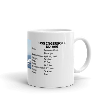 USS Ingersoll DD-990 Coffee Cup Mug Right Handle