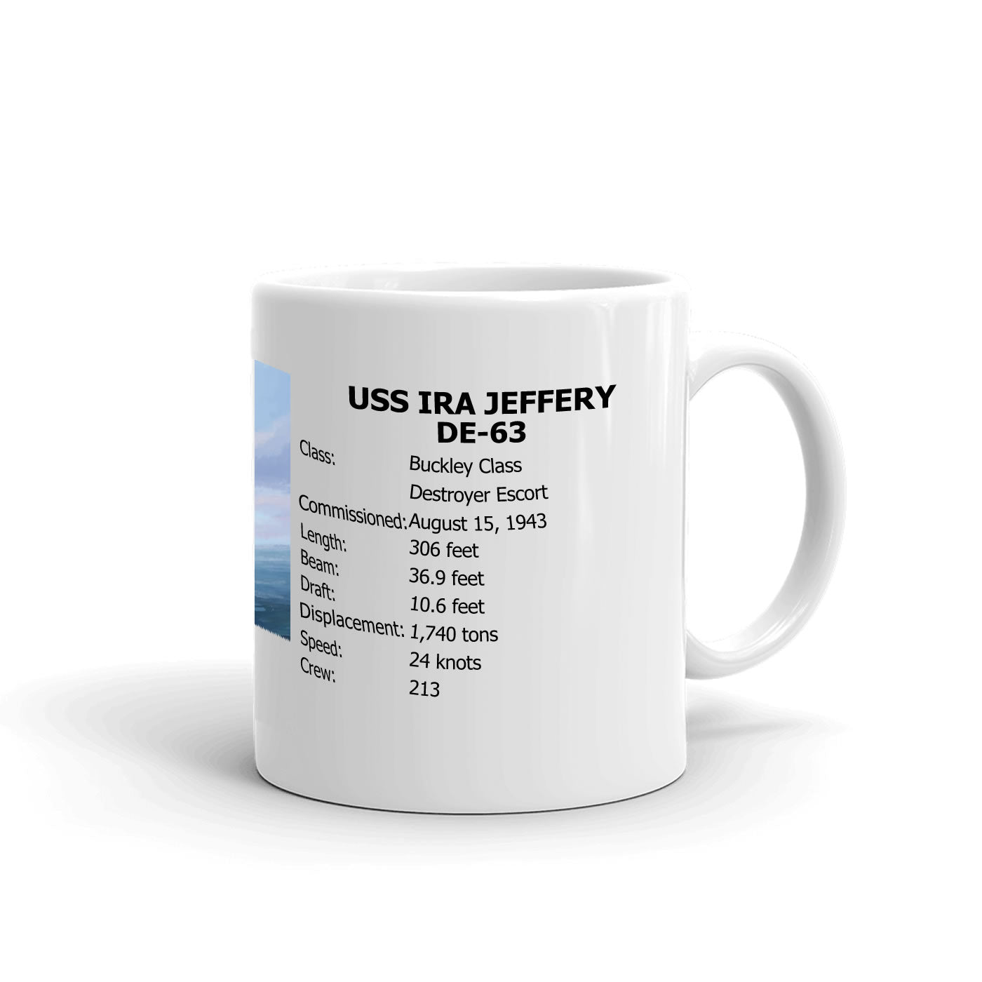 USS Ira Jeffery DE-63 Coffee Cup Mug Right Handle