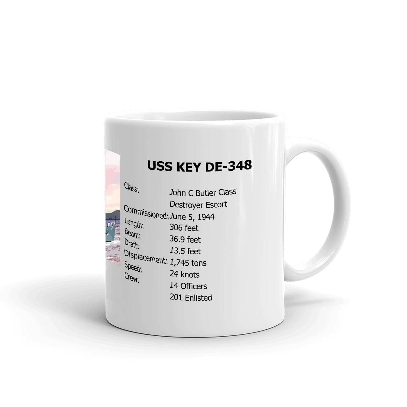 USS Key DE-348 Coffee Cup Mug Right Handle