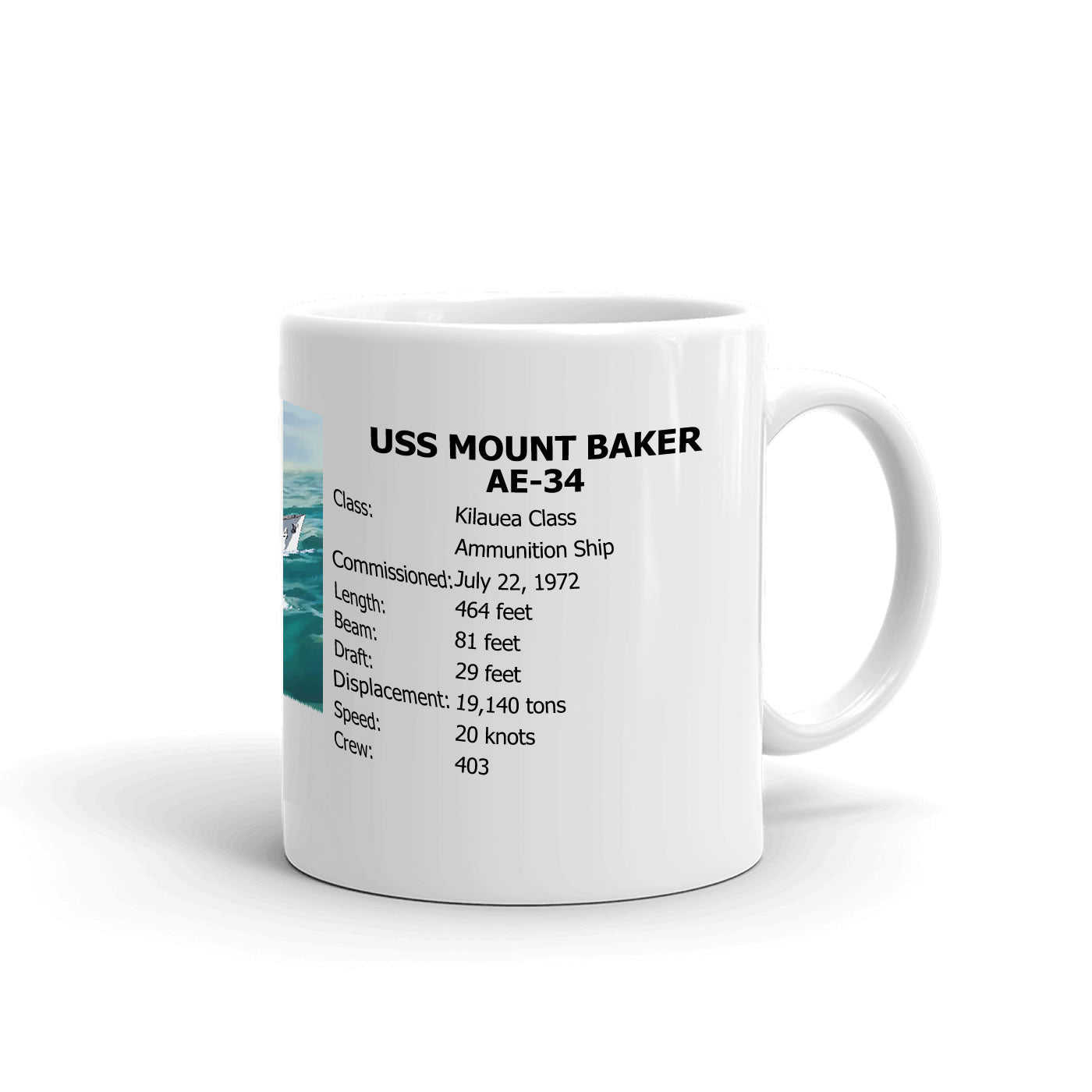 USS Mount Baker AE-34 Coffee Cup Mug Right Handle