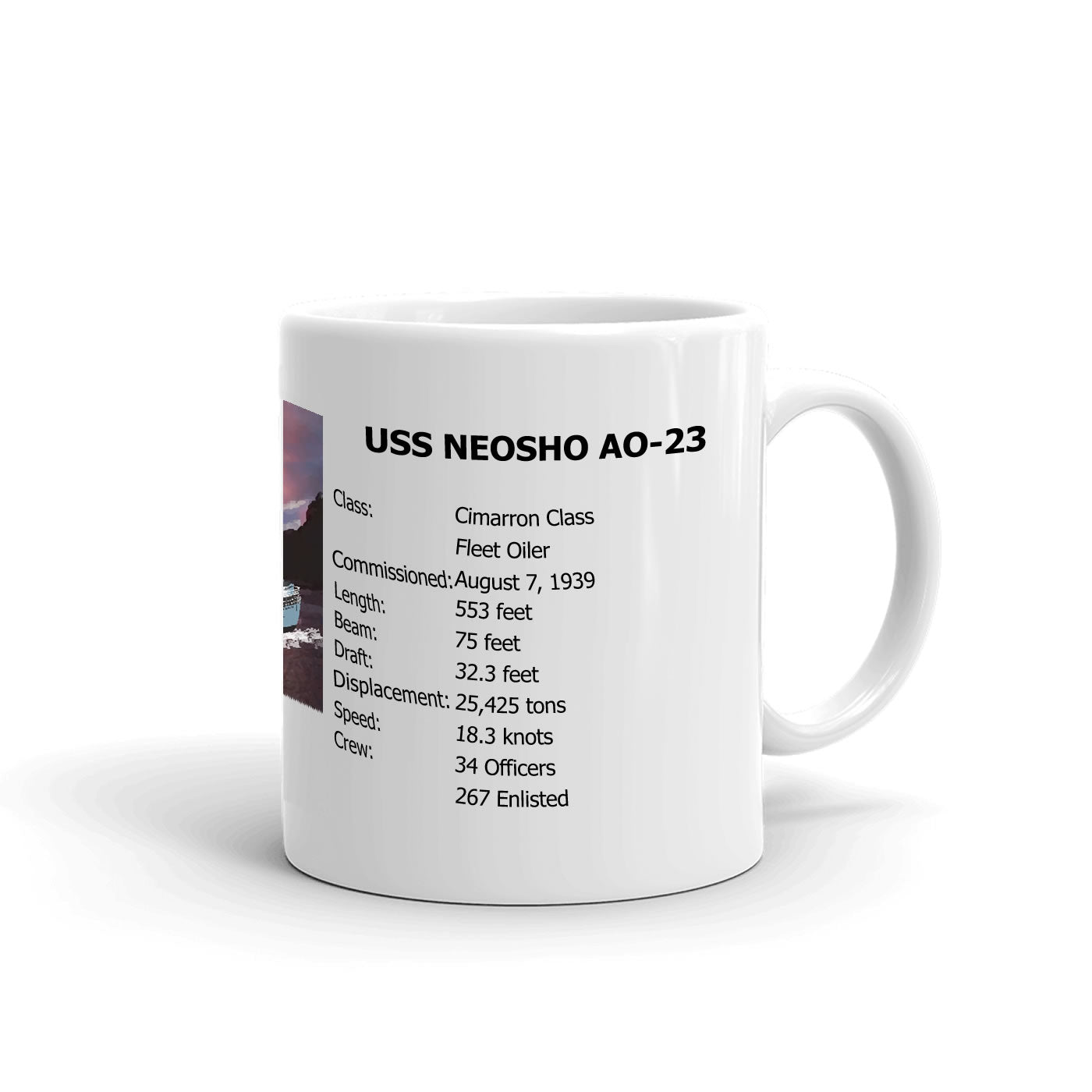 USS Neosho AO-23 Coffee Cup Mug Right Handle