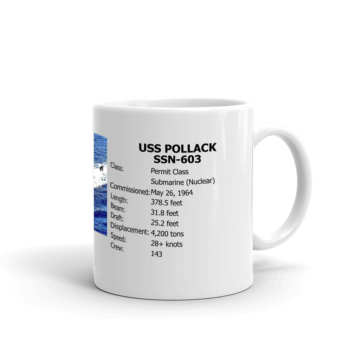 USS Pollack SSN-603 Coffee Cup Mug Right Handle