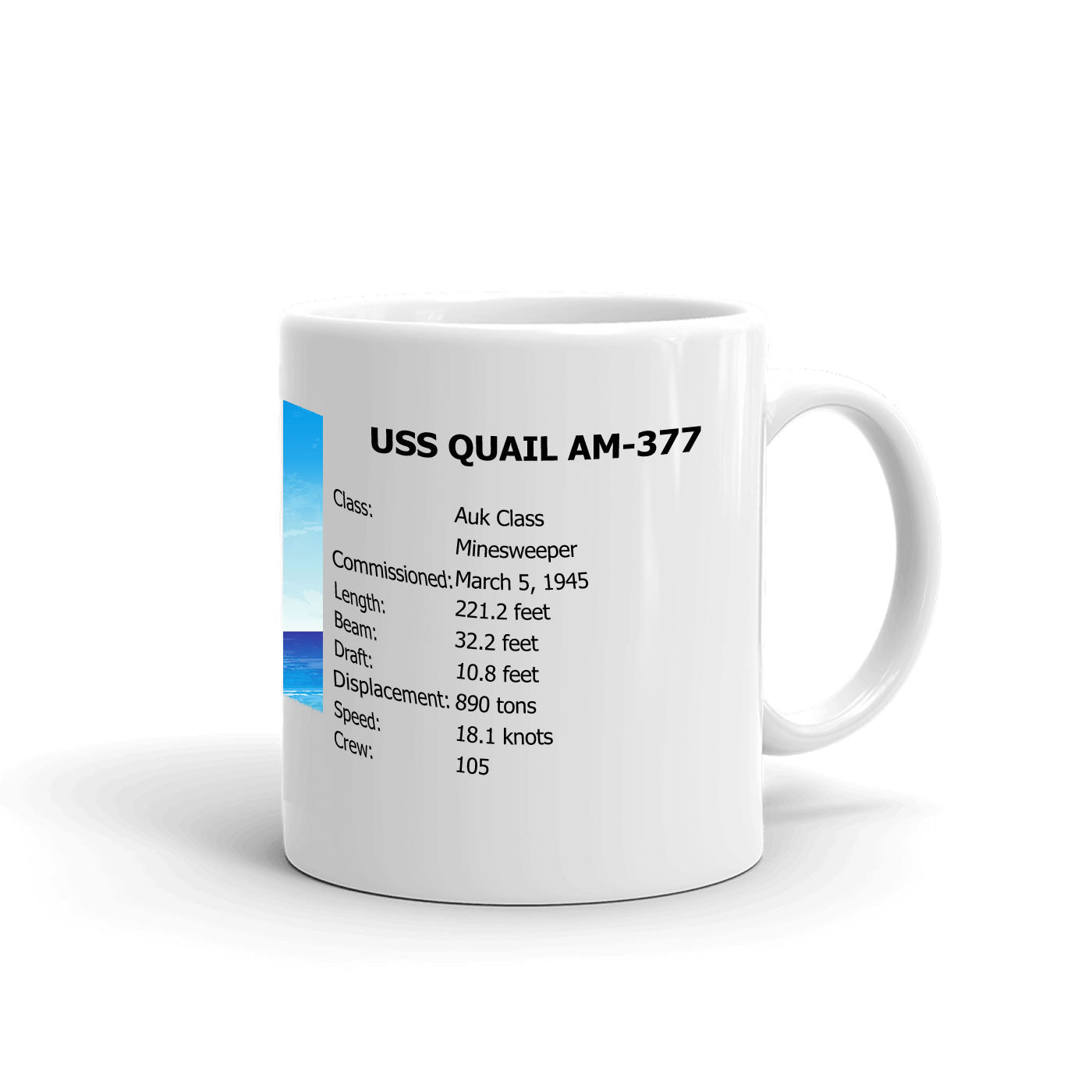 USS Quail AM-377 Coffee Cup Mug Right Handle