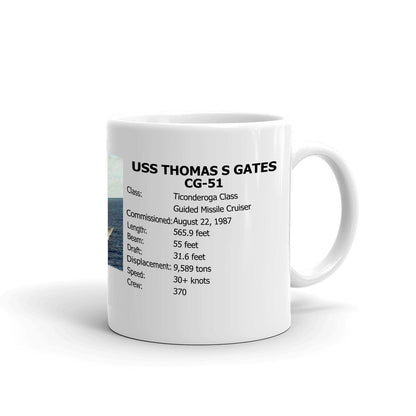 USS Thomas S Gates CG-51 Coffee Cup Mug Right Handle
