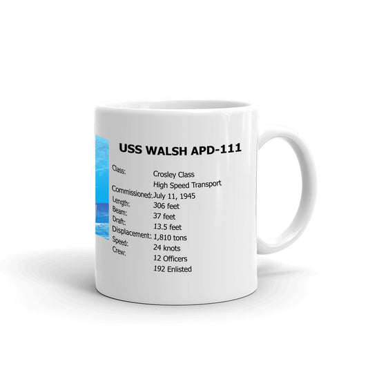 USS Walsh APD-111 Coffee Cup Mug Right Handle
