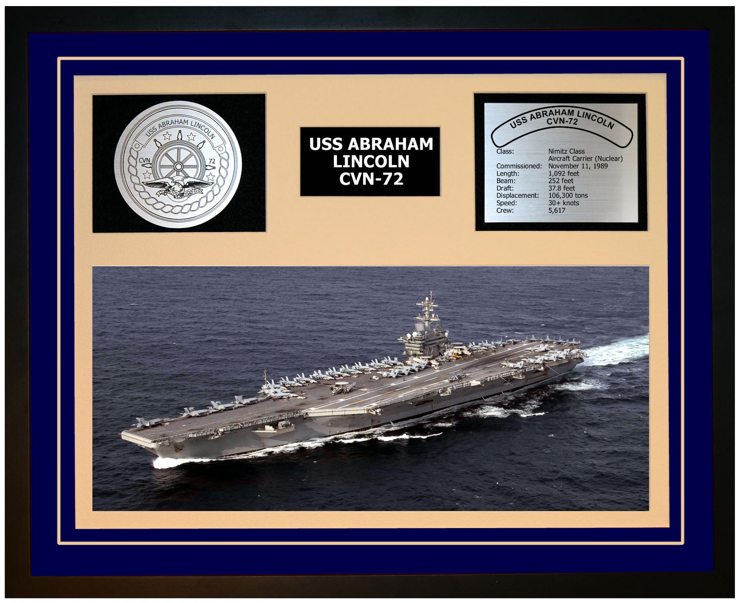 USS ABRAHAM LINCOLN CVN-72 Framed Navy Ship Display Blue