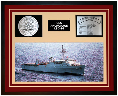 USS ANCHORAGE LSD-36 Framed Navy Ship Display Burgundy