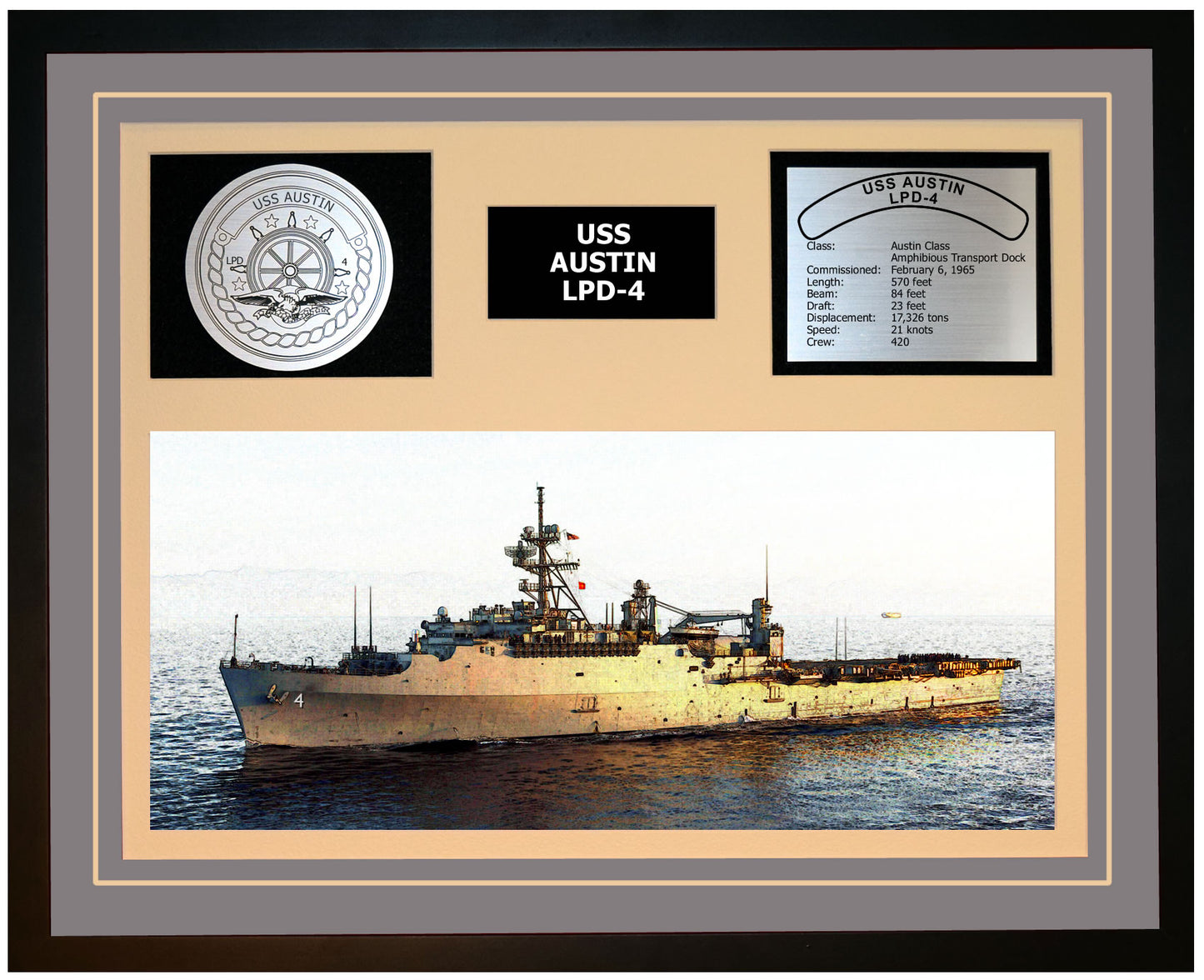 USS AUSTIN LPD-4 Framed Navy Ship Display Grey