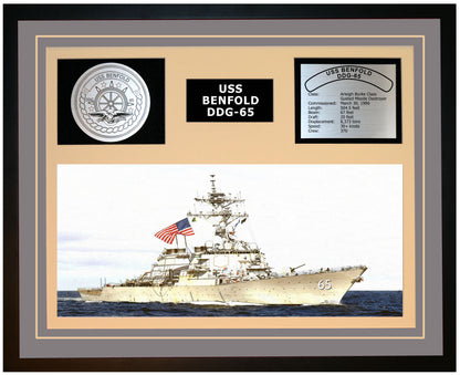 USS BENFOLD DDG-65 Framed Navy Ship Display Grey