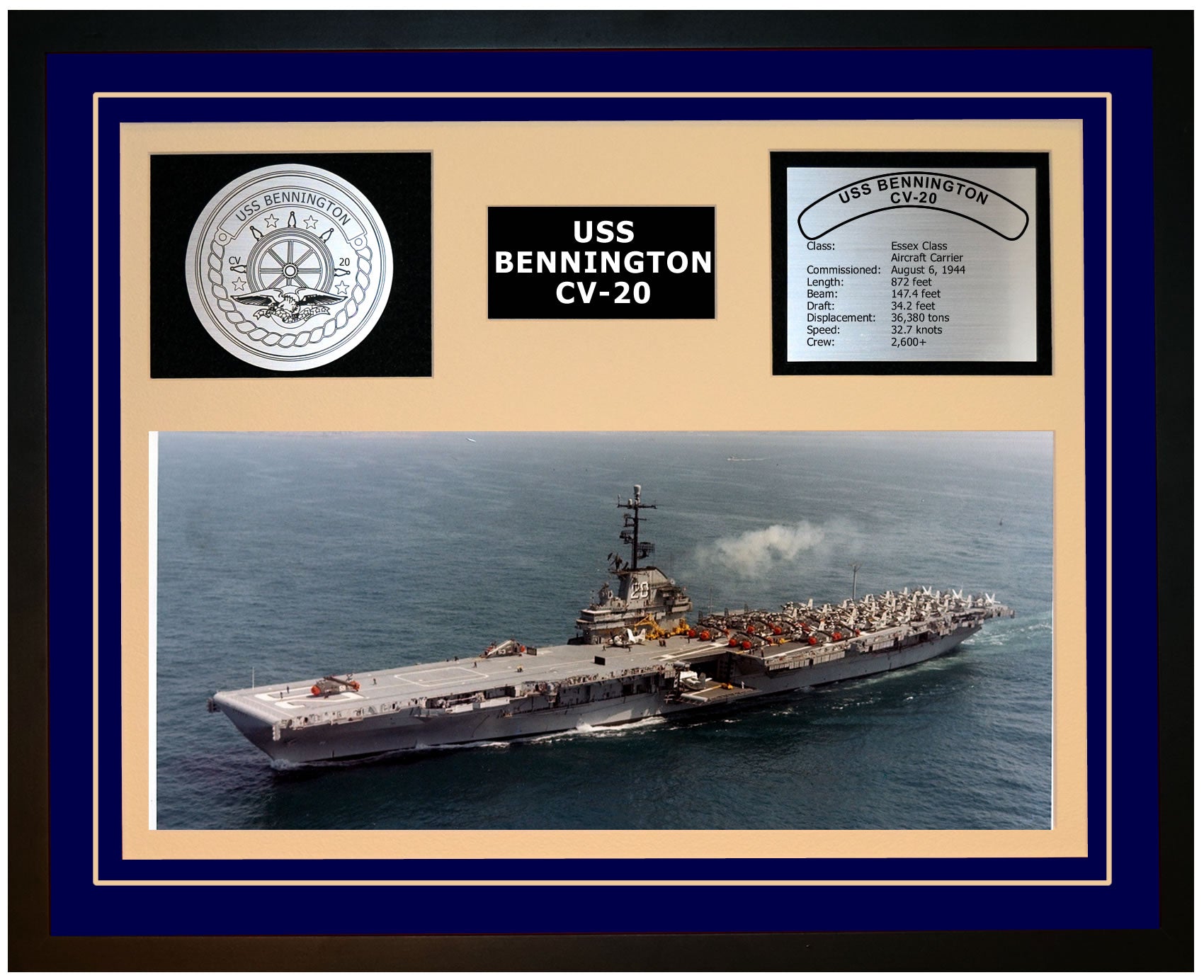 USS BENNINGTON CV-20 Framed Navy Ship Display Blue