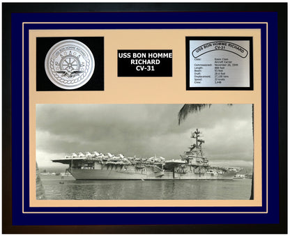 USS BON HOMME RICHARD CV-31 Framed Navy Ship Display Blue