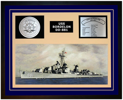 USS BORDELON DD-881 Framed Navy Ship Display Blue