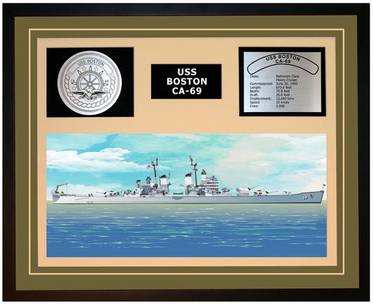 USS BOSTON CA-69 Framed Navy Ship Display Green