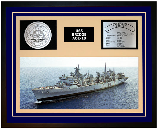 USS BRIDGE AOE-10 Framed Navy Ship Display Blue