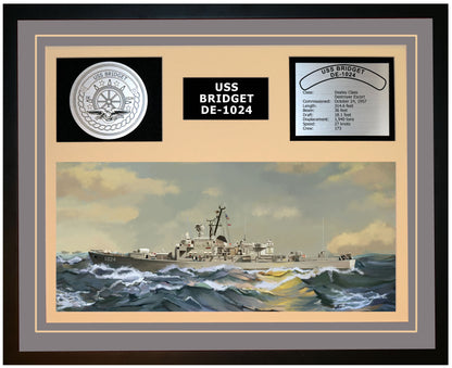 USS BRIDGET DE-1024 Framed Navy Ship Display Grey