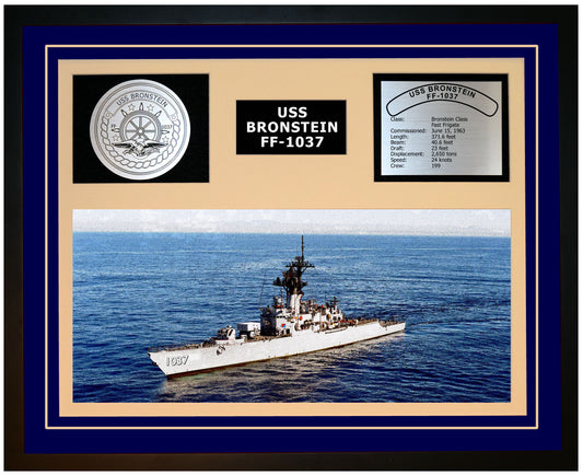 USS BRONSTEIN FF-1037 Framed Navy Ship Display Blue