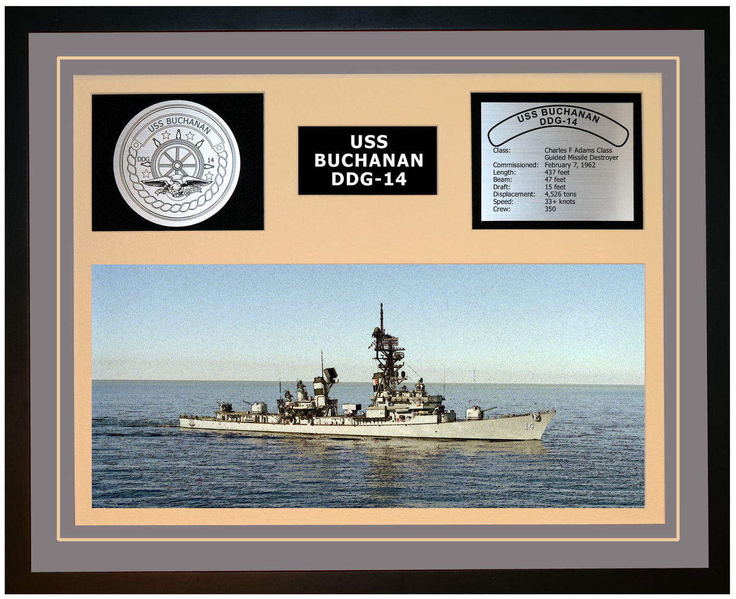 USS BUCHANAN DDG-14 Framed Navy Ship Display Grey