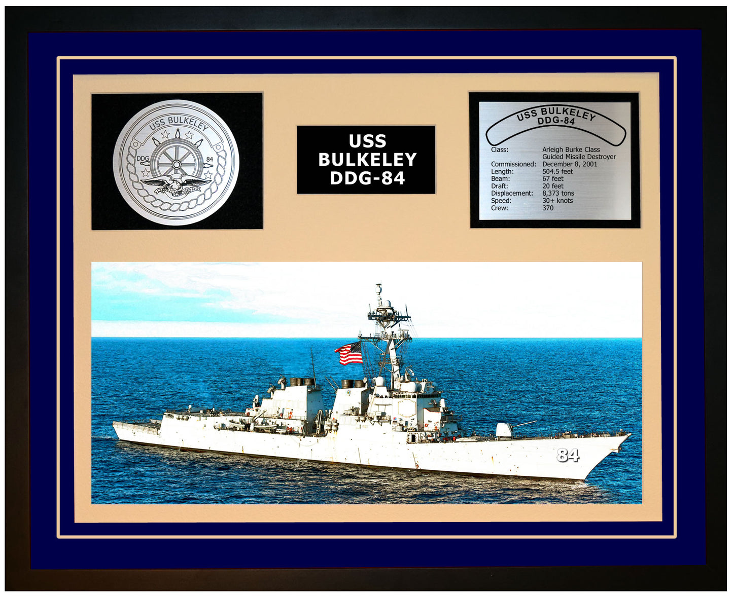 USS BULKELEY DDG-84 Framed Navy Ship Display Blue
