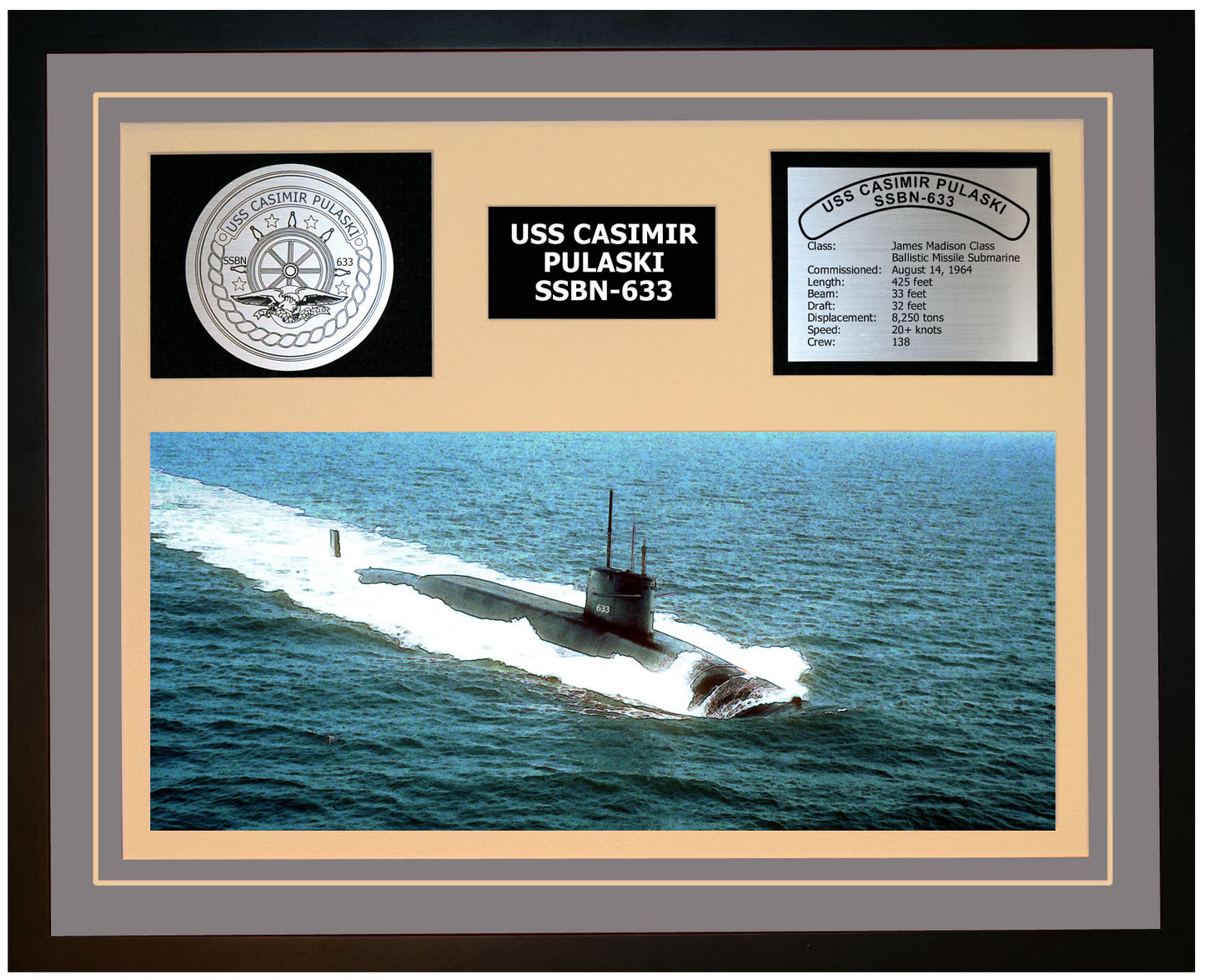 USS CASIMIR PULASKI SSBN-633 Framed Navy Ship Display Grey
