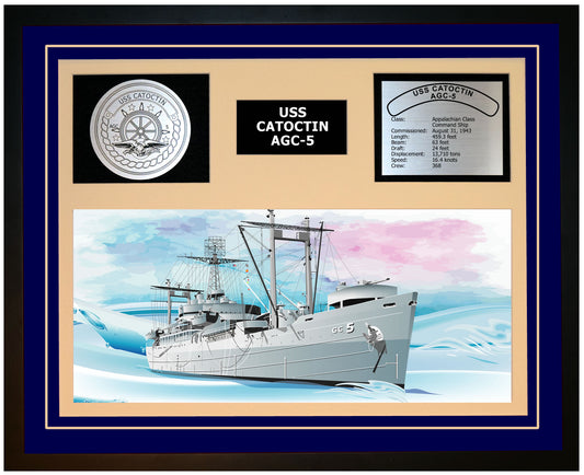 USS CATOCTIN AGC-5 Framed Navy Ship Display Blue