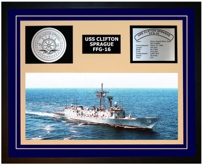 USS CLIFTON SPRAGUE FFG-16 Framed Navy Ship Display Blue